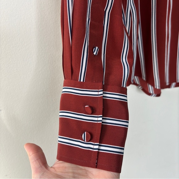 The Standard Stripe Silk Button-Up Shirt in Burnt Henna Multi Size XS - Picture 10 of 12